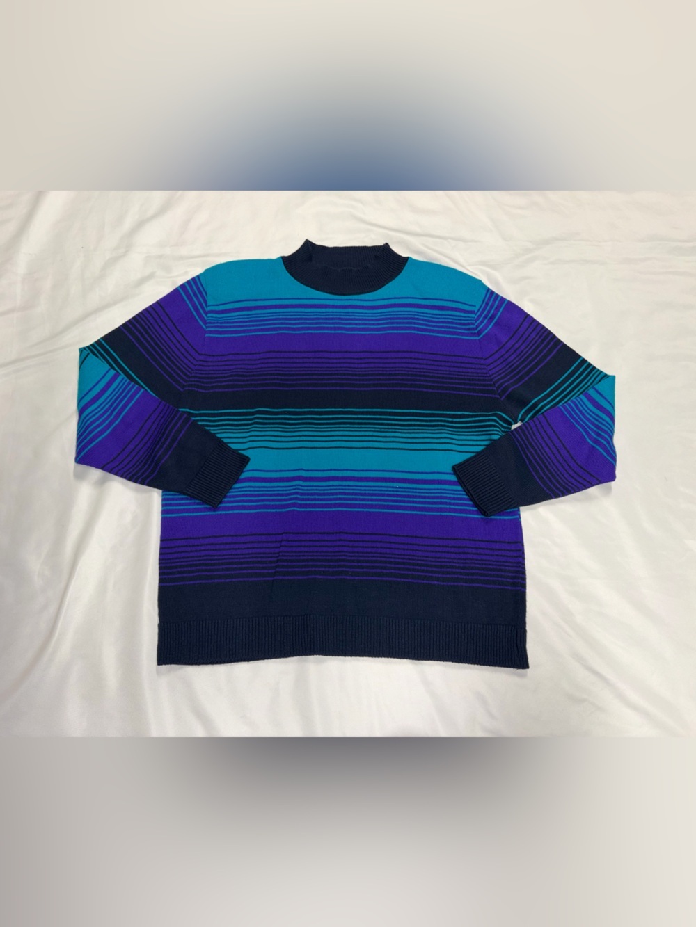 Alfred Dunner Teal, Purple & Navy Striped Crewneck Sweater
